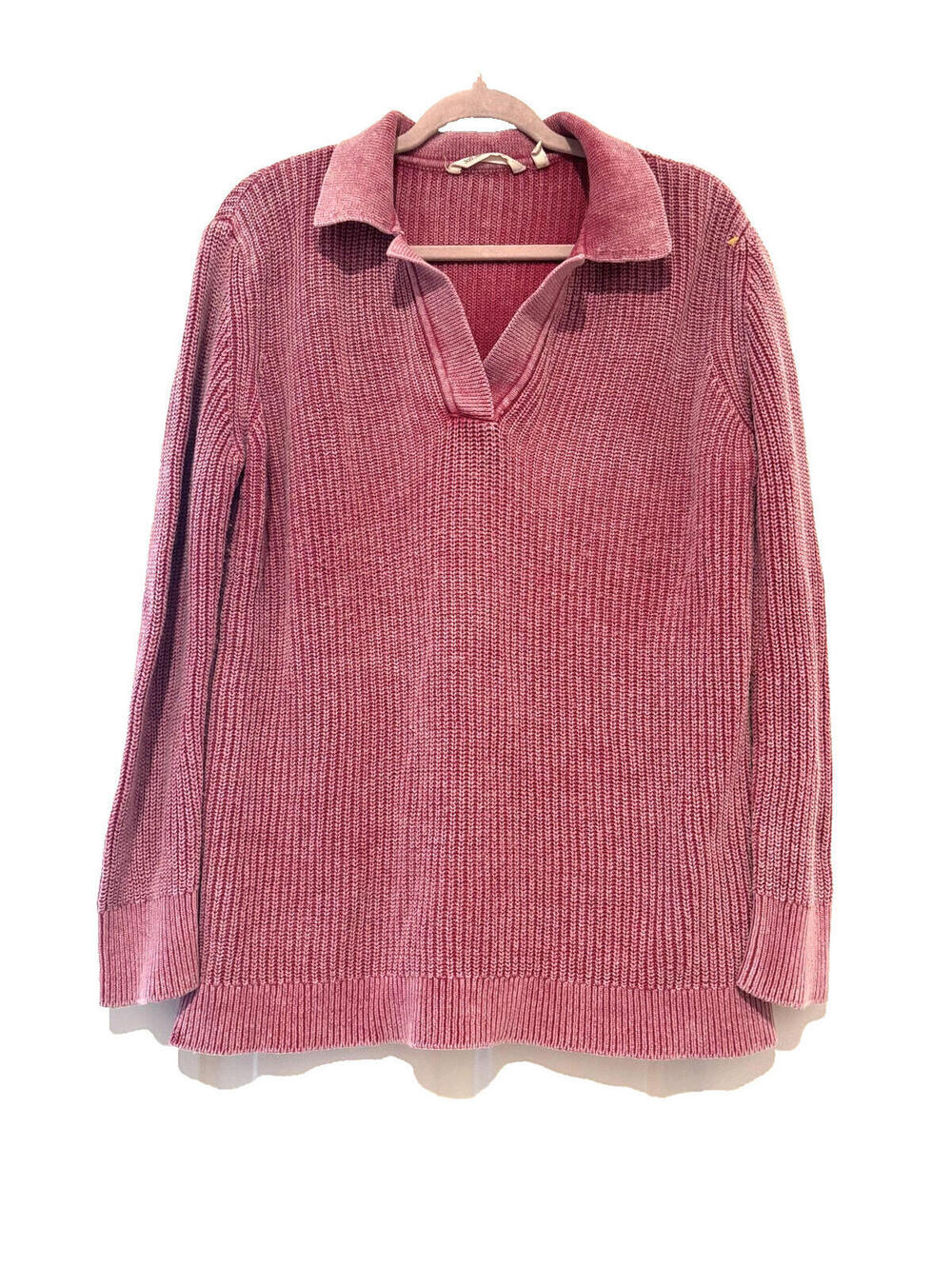 Soft Surroundings oversized small cotton blend pink ribbed collared sweater DD